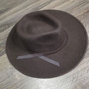 Universal Thread OS Fedora Womens Brown New Wool Wide Brim Adjustable Hat 322